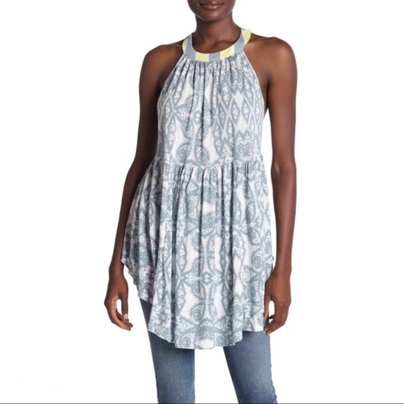 Free People Mimi Tunic Halter Top in Ivory Paisley Print Bohemian We The Free - Picture 2 of 13